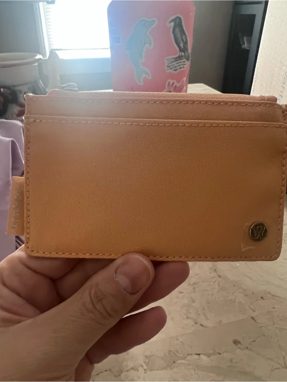 #844 NWT Lululemon Clippable Card Case Rock Melon Silver Wallet Discontinued